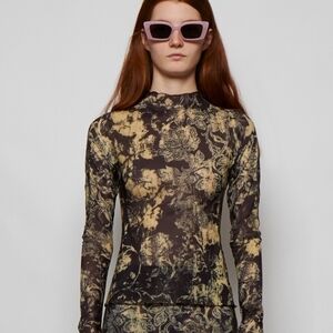 KNWLS Rose Crumble Print Stretch Woven Ladies Blouse Size Medium